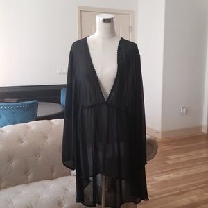 Flash Sale! Torrid Hi-Lo Sheer Black Deep-V Blouse